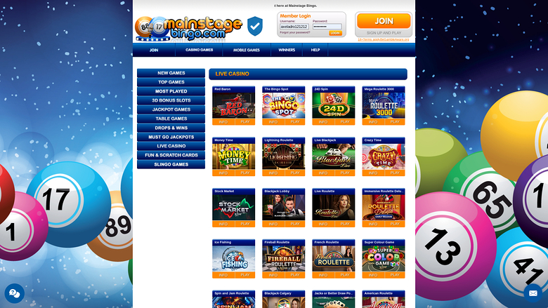 Mainstage Bingo — Live dealer lobby
