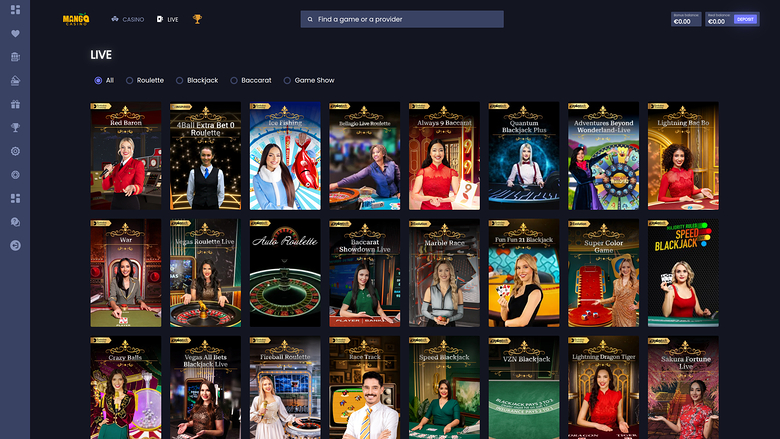 Mango Casino — Live dealer lobby