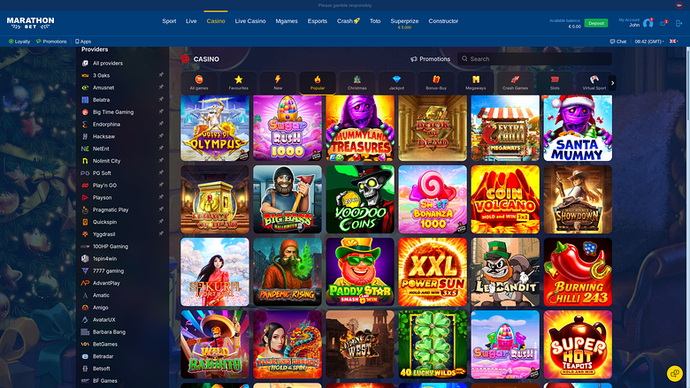MarathonBet Casino — Games lobby