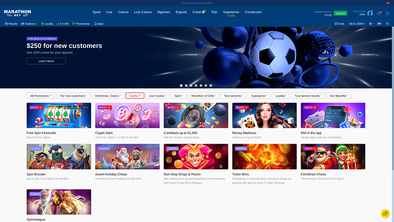 MarathonBet Casino — Promotions page