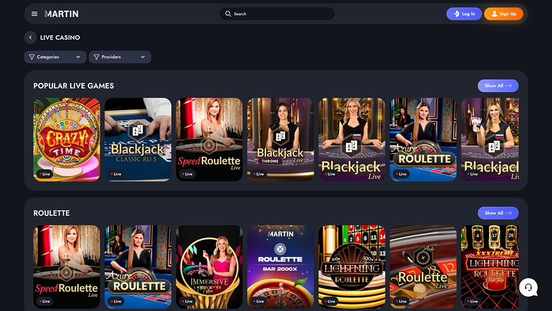 Martin Casino — Live dealer lobby