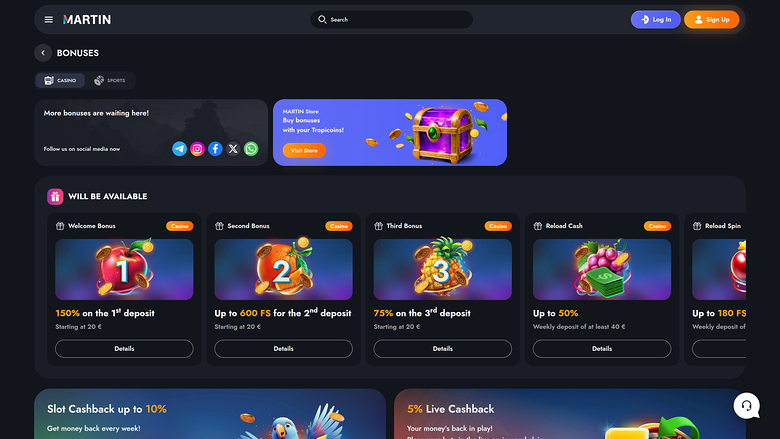 Martin Casino — Promotions page