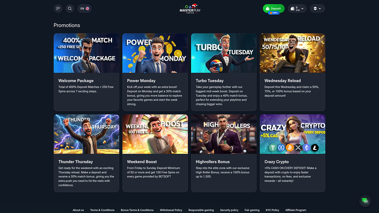 Masterplay Casino — Promotions page