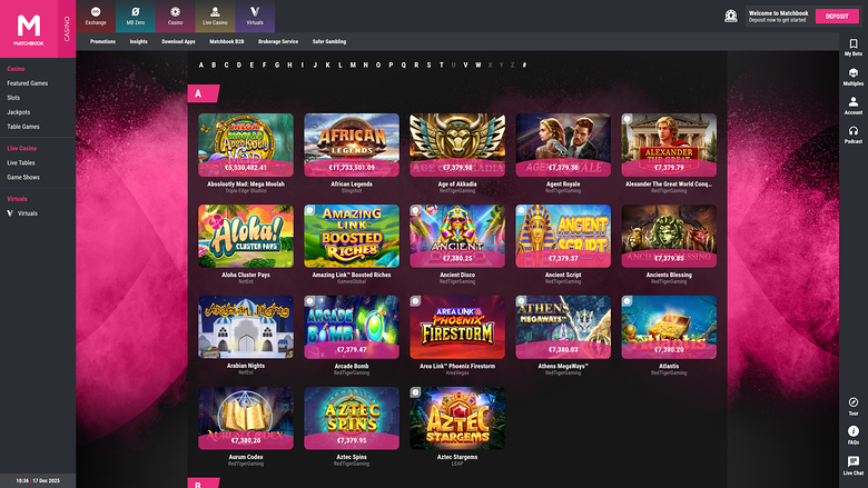 Matchbook Casino — Games lobby