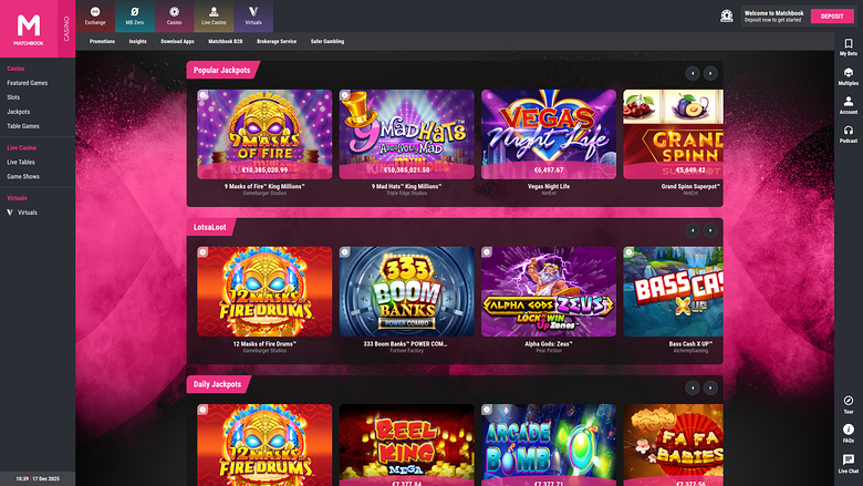 Matchbook Casino — Jackpot games