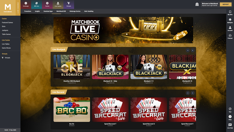 Matchbook Casino — Live dealer lobby