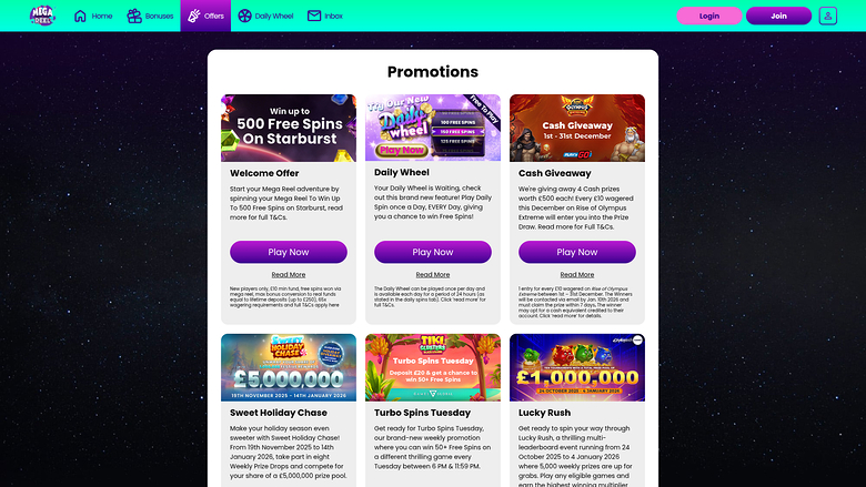 Mega Reel Casino — Promotions page