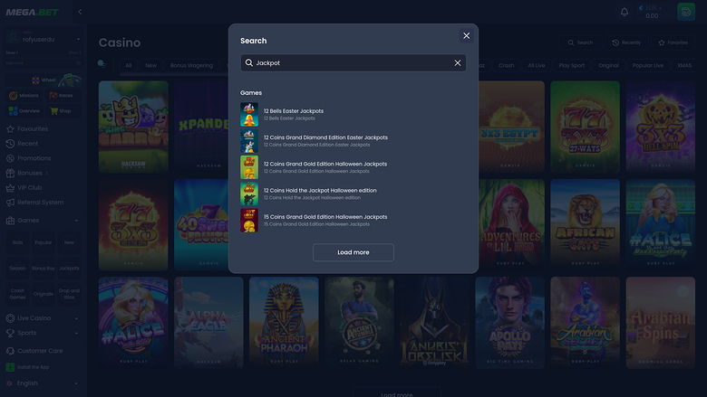 Mega.Bet Casino — Jackpot games