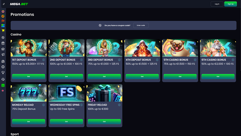 Mega.Bet Casino — Promotions page