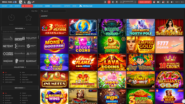 Megapari Casino — Jackpot games