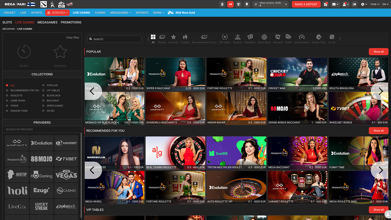 Megapari Casino — Live dealer lobby