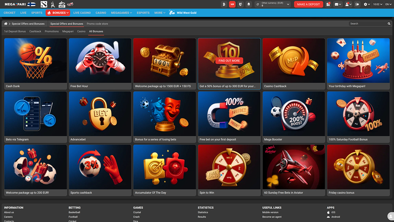 Megapari Casino — Promotions page