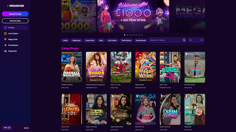 MegaRush Casino — Game shows