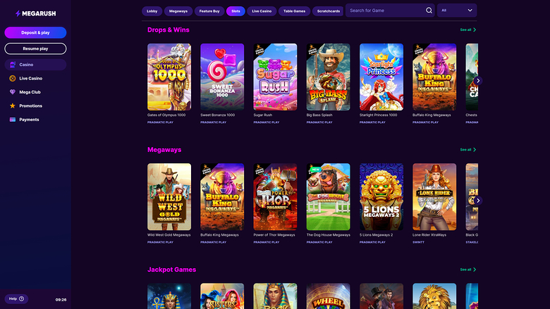 MegaRush Casino — Games lobby