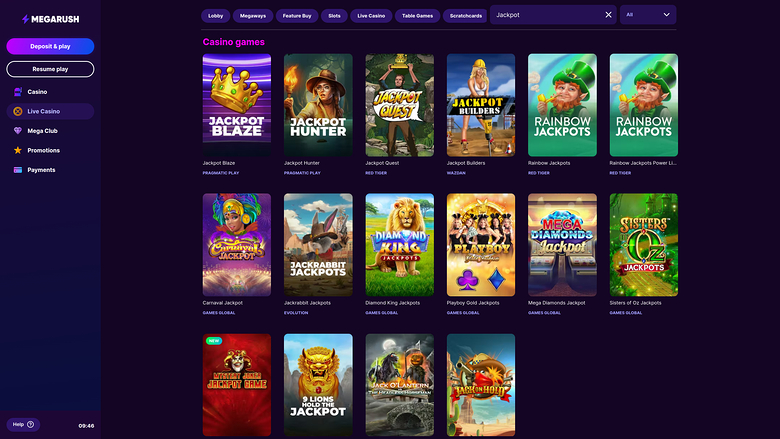 MegaRush Casino — Jackpot games