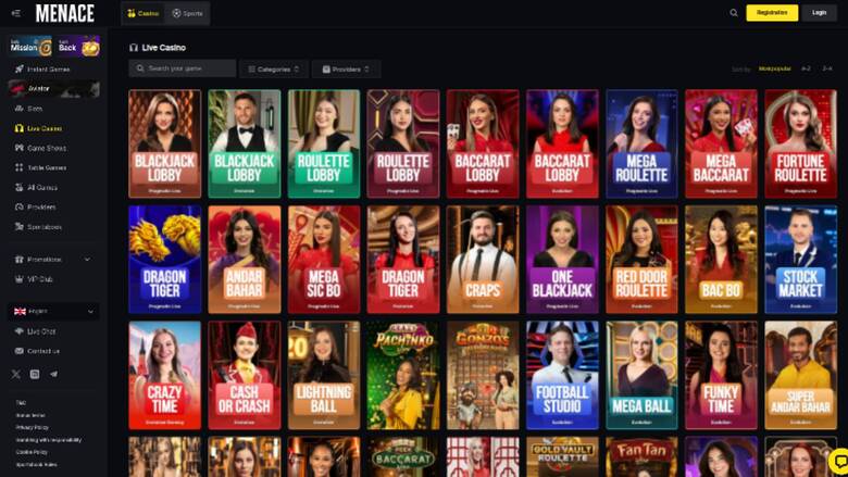 Menace Casino — Live dealer lobby