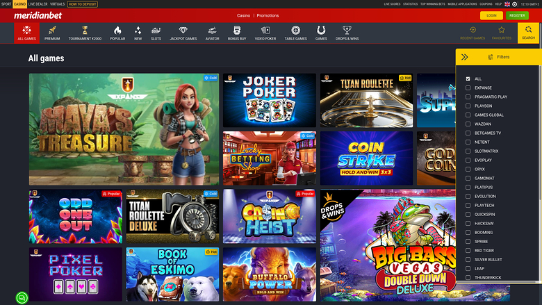 Meridian Bet Casino — Games by studio