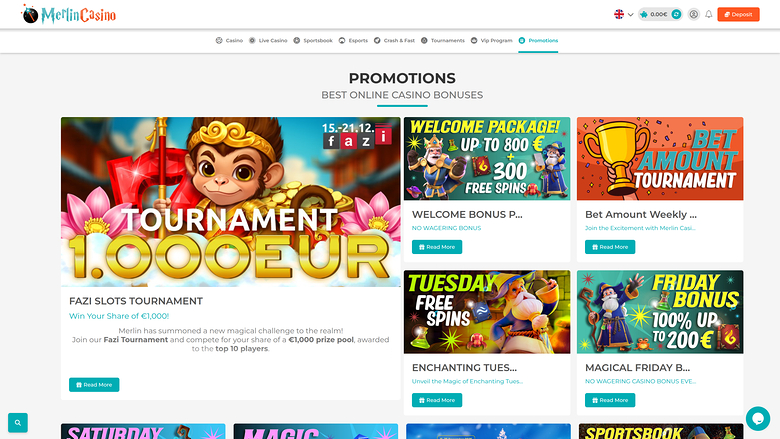 Merlin Casino — Promotions page