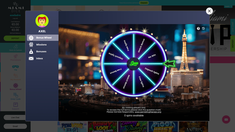 Miami Dice Casino — Bonus page