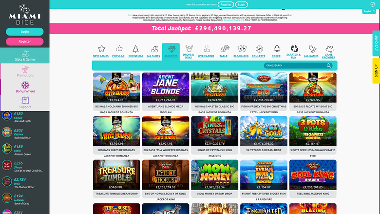 Miami Dice Casino — Jackpot games