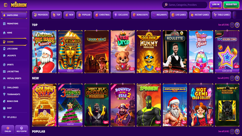 Midarion Casino — Games lobby