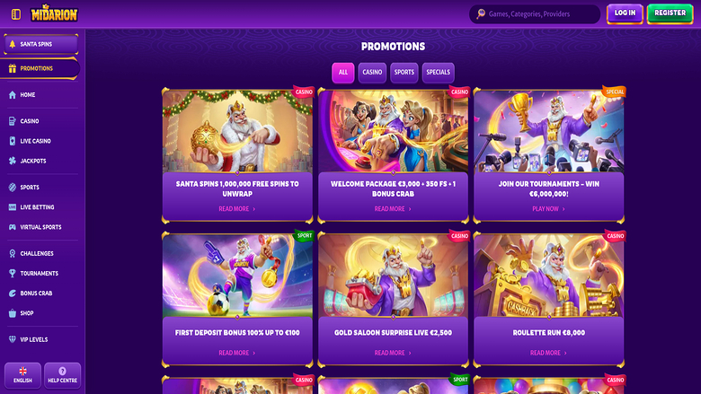 Midarion Casino — Promotions page