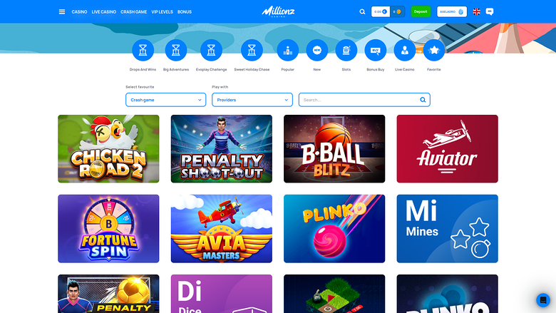 Millionz — Games lobby