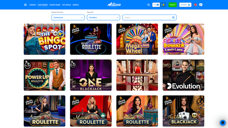Millionz — Live dealer lobby
