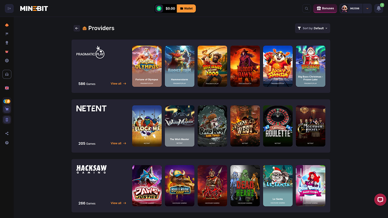 Minebit Casino — Games by studio