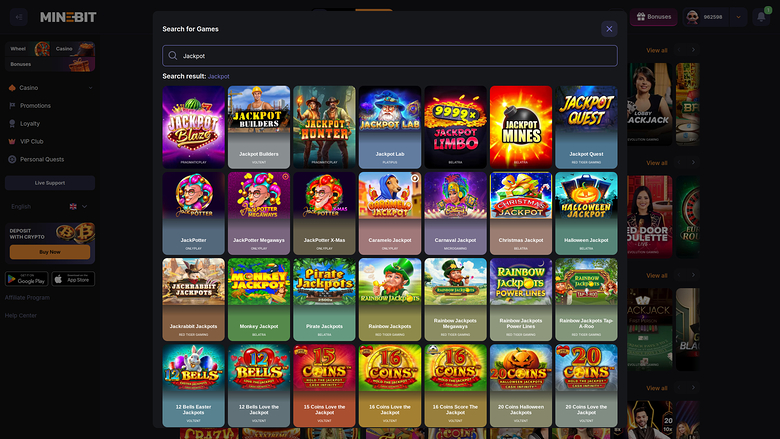 Minebit Casino — Jackpot games