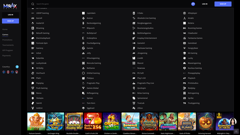 Mirax Casino — Games by studio