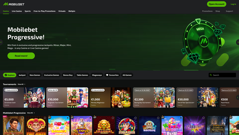 Mobilebet Casino — Homepage on mobile