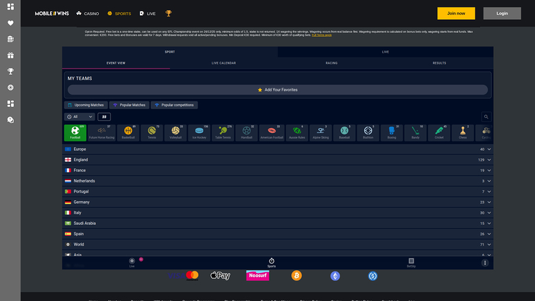 MobileWins Casino — Sportsbook on mobile
