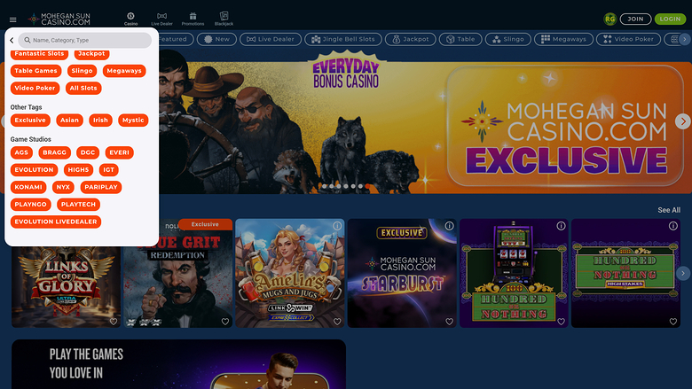 Mohegan Sun Casino — Games by studio