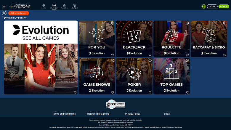 Mohegan Sun Casino — Live dealer lobby