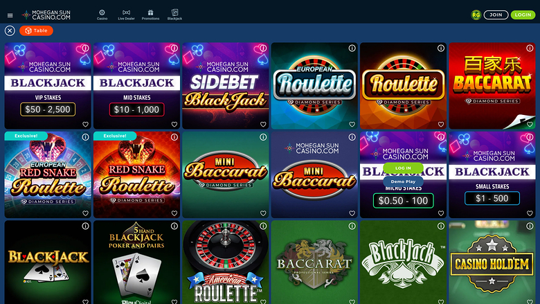 Mohegan Sun Casino — Games lobby