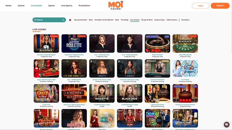 Moi Casino — Live dealer lobby