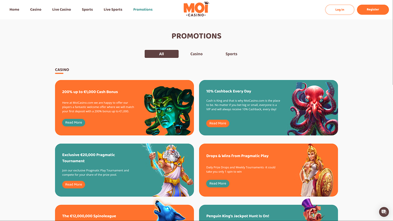 Moi Casino — Promotions page