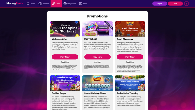Money Reels Casino — Promotions page