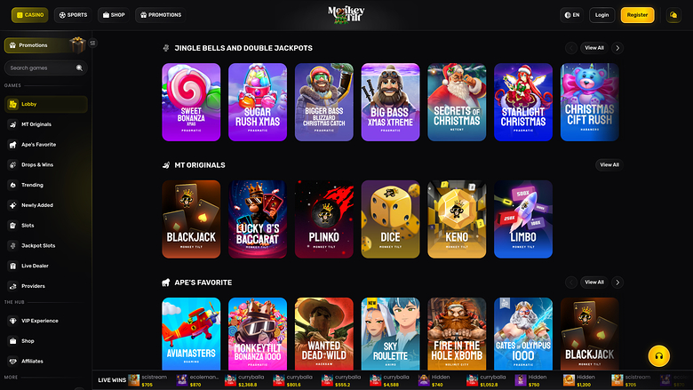 Monkey Tilt Casino — Games lobby