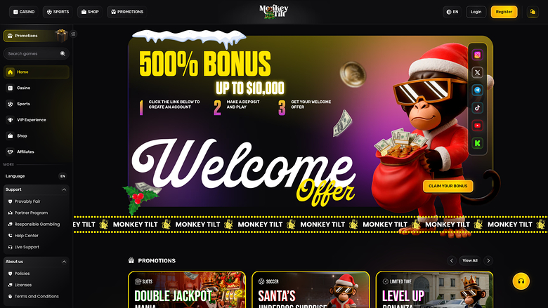 Monkey Tilt Casino — Homepage