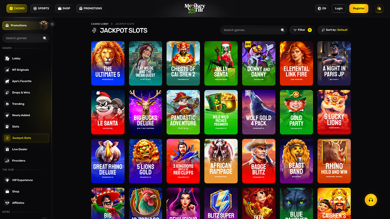 Monkey Tilt Casino — Jackpot games