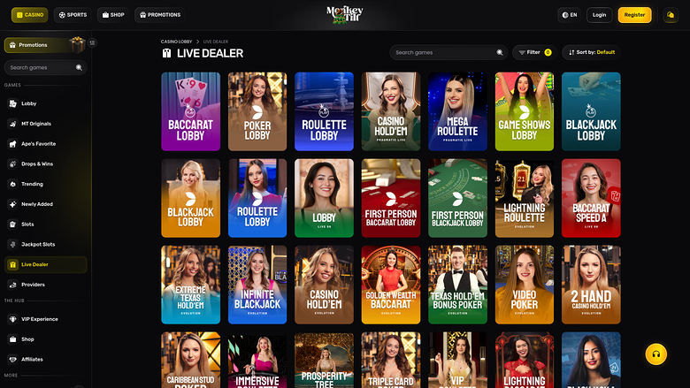 Monkey Tilt Casino — Live dealer lobby