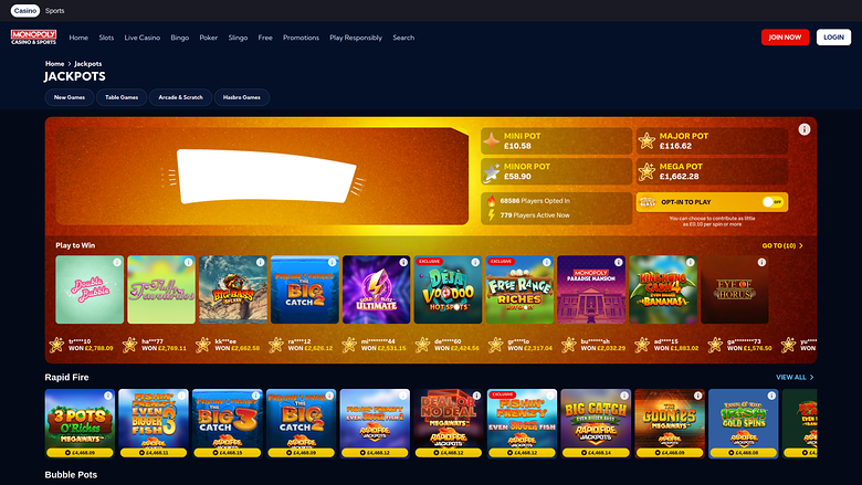 Monopoly Casino — Jackpot games