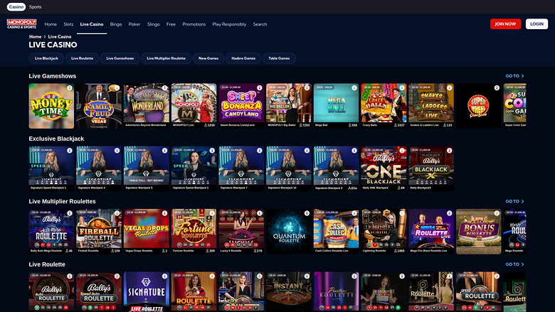 Monopoly Casino — Live dealer lobby