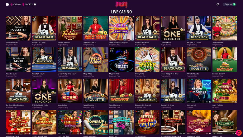 Monsino — Live dealer lobby