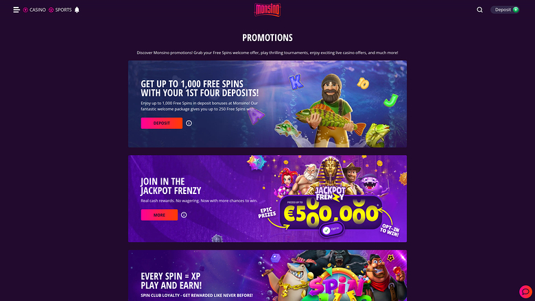 Monsino — Promotions page