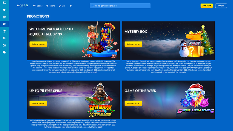 Monster Casino — Promotions page