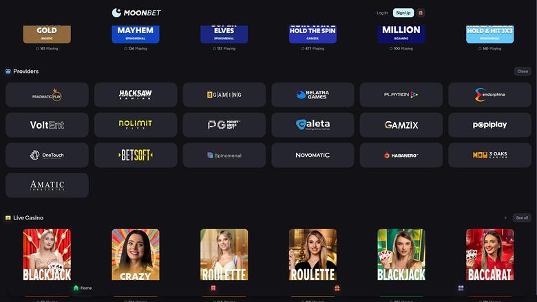 MoonBet Casino — Games by studio