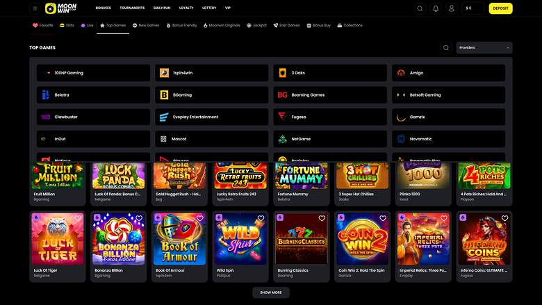 Moonwin Casino — Games by studio